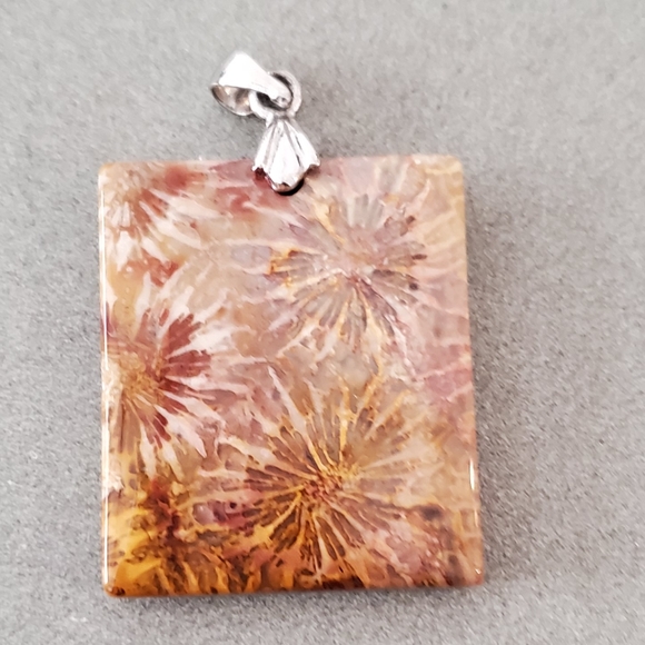 Natural Fossil Stone Pendant 18kt white gold - New - Picture 2 of 5